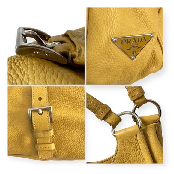 Prada yellow tumbled Daino leather shoulder bag, Large - Picture 12 of 16